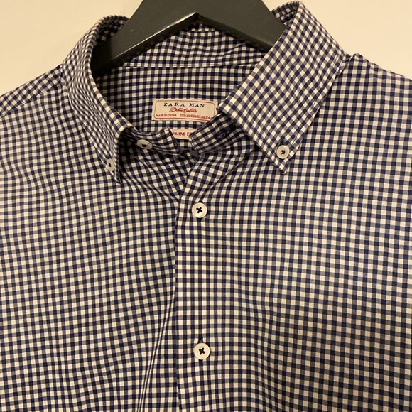 Zara Man XL Slim Fit Blue and White Check button-down - Picture 3 of 7